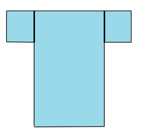 Illustration eines hellblauen T-Shirts mit kurzen Ärmeln auf weißem Hintergrund. Das schlichte Design vermittelt einen klaren und lässigen Eindruck.